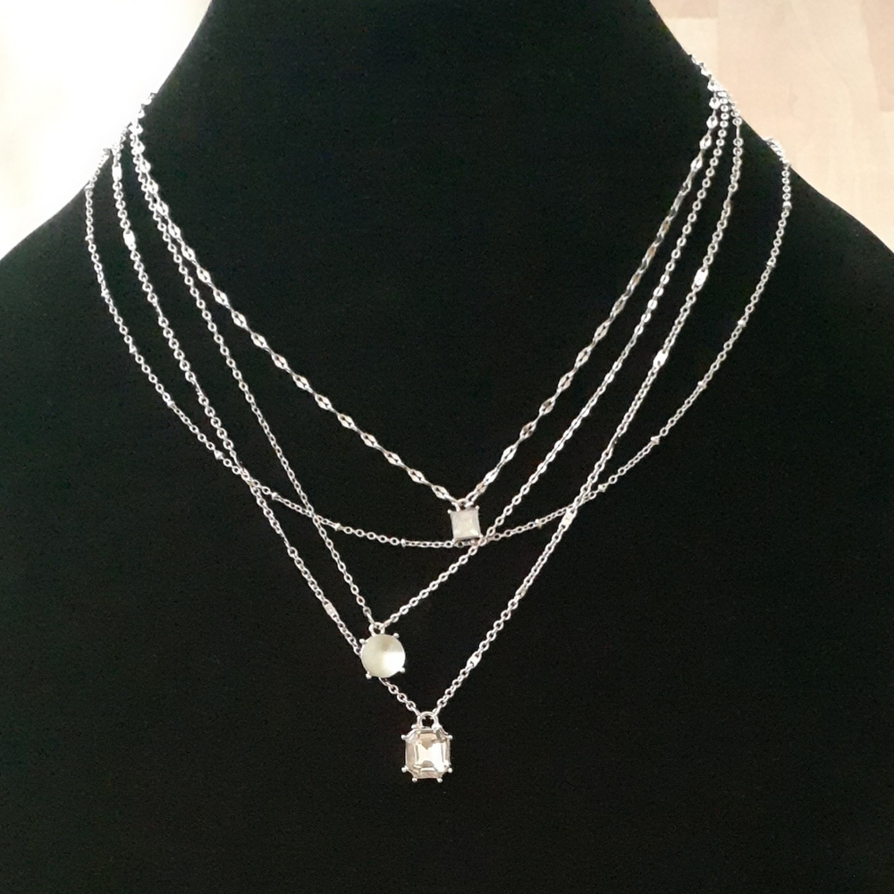 Metal brand 4-Strand Silver & Rhinestone Necklace
